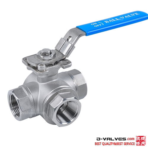 Three Way T/L Port Thread Floating Ball Valve with ISO5211 High Mounting
