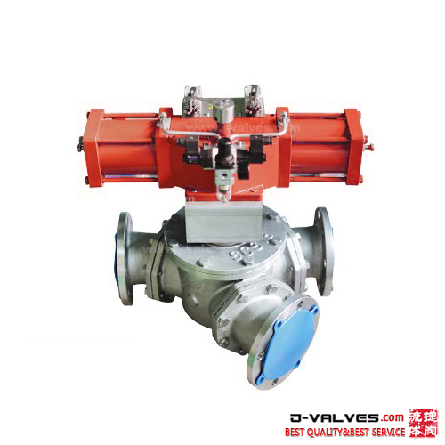 Pneumatically Operated Y Type 3-way Flanged Ball Valve