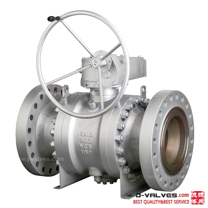 3PC 900LB WCB Reduced Bore Trunnion Flanged Ball Valve with Gear from
