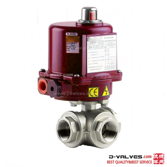Electric Operated Stainless Steel 3-Way Thread Ball Valve