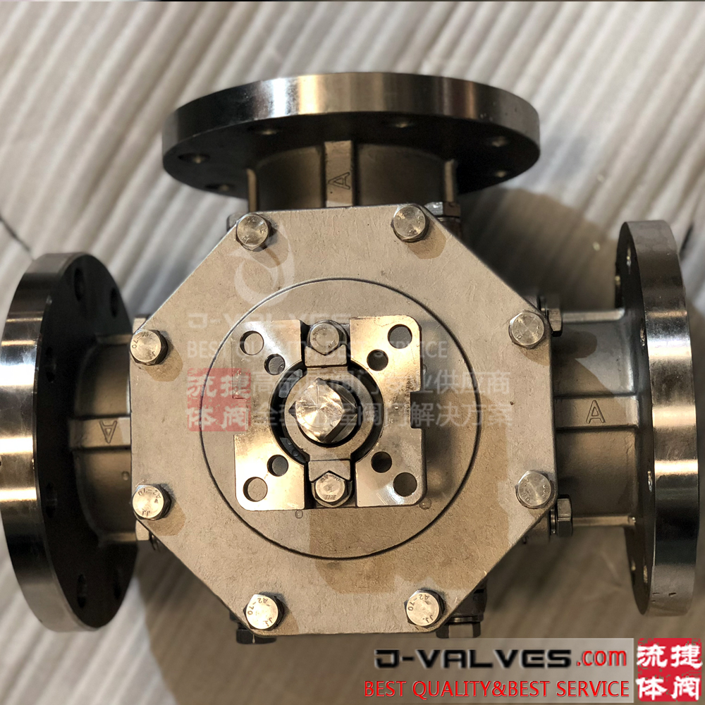 Three Way Stainless Steel Flange Ball Valve ISO5211 High Pad